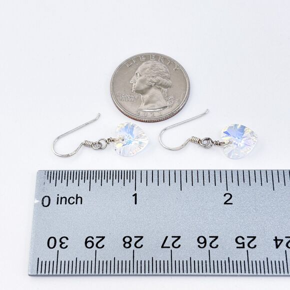 Crystal Heart Dangle Earrings | Vintage Sterling Silver 925 - Picture 7 of 7